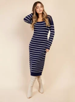 VOGUE WILLIAMS Navy Stripe Knit Midi M
