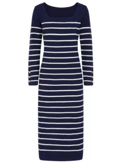 VOGUE WILLIAMS Navy Stripe Knit Midi M -Fit In Dress Sales tuc144064599 Navy R Z004A
