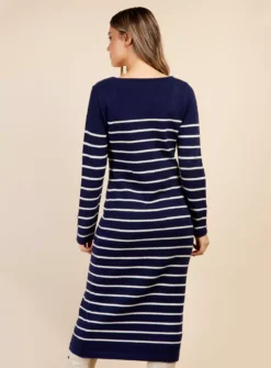 VOGUE WILLIAMS Navy Stripe Knit Midi M -Fit In Dress Sales tuc144064599 Navy R Z005A