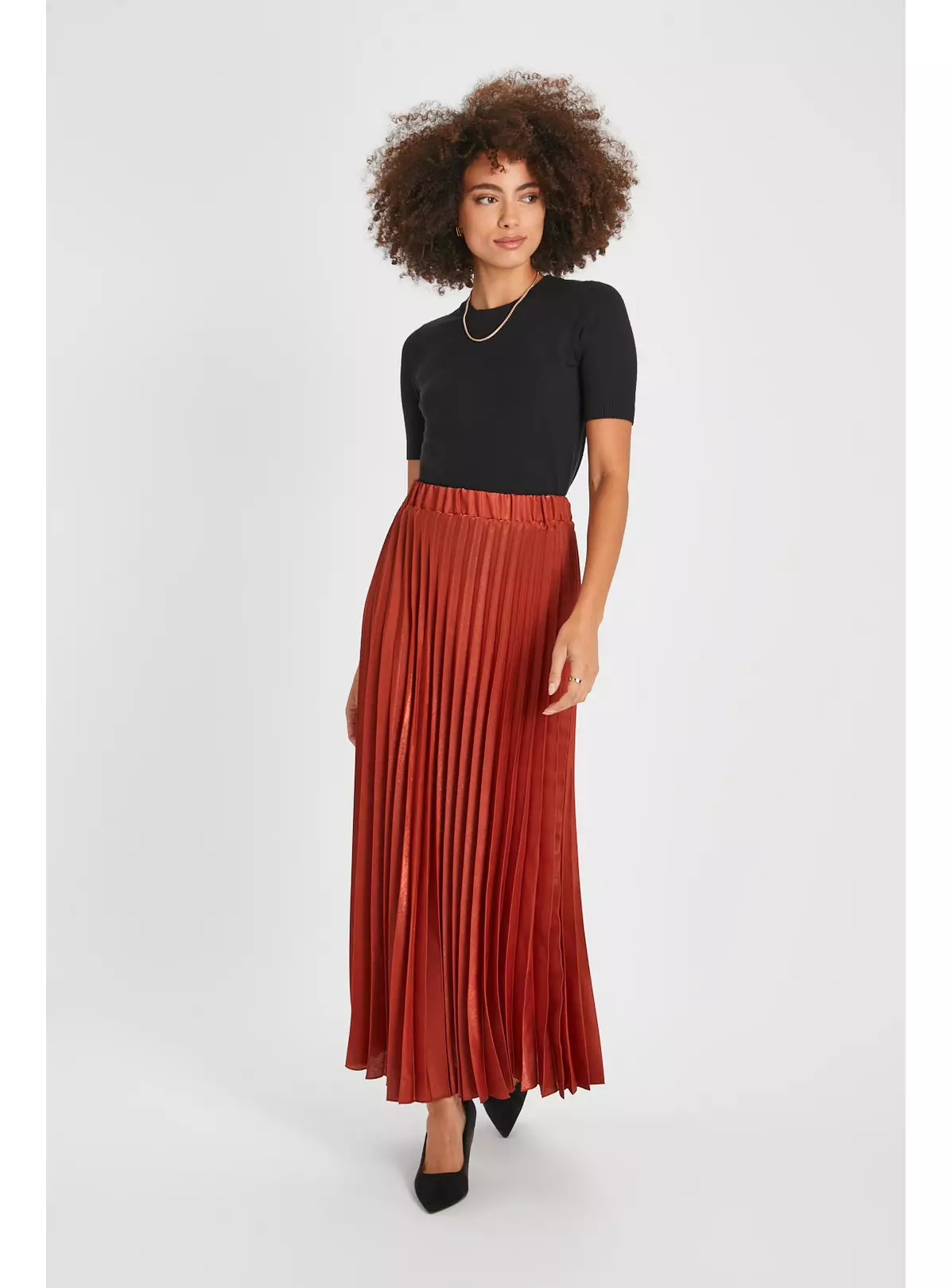 Rust Pleated Satin Maxi Skirt 20 2 Rust Pleated Satin Maxi Skirt 20 - Image 2