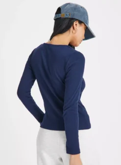 Navy Square Neck Long Sleeve Top 18