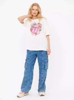 Cream Rolling Stones Oversized Graphic T-Shirt 18