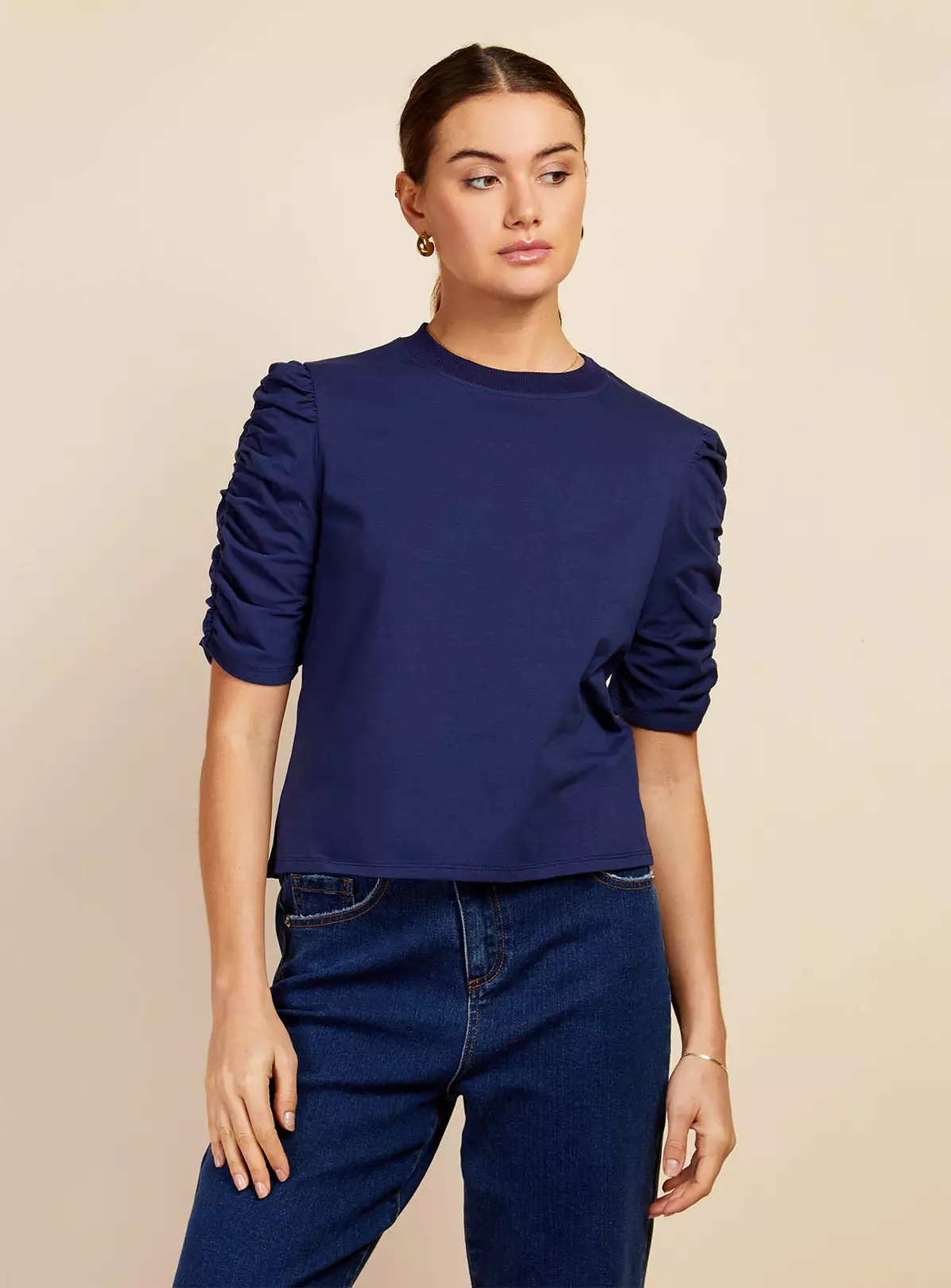 VOGUE WILLIAMS Navy Ruched Tshirt 10 2 VOGUE WILLIAMS Navy Ruched Tshirt 10 - Image 2