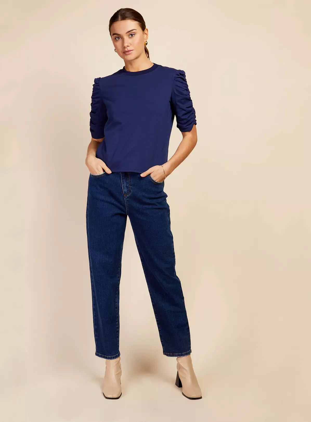 VOGUE WILLIAMS Navy Ruched Tshirt 18 3 VOGUE WILLIAMS Navy Ruched Tshirt 18 - Image 3