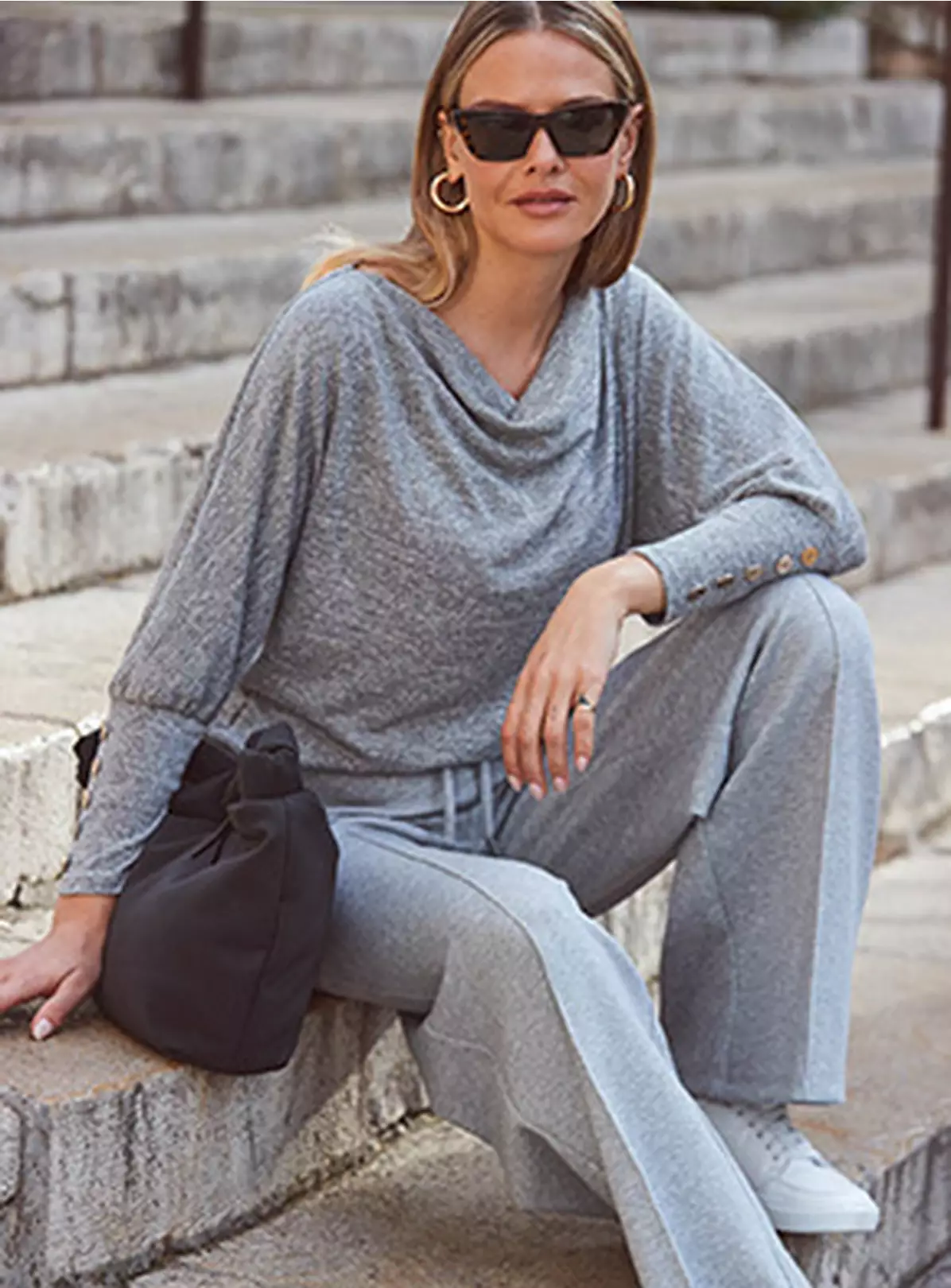 SOSANDAR Grey Cowl Neck Brushed Long Sleeve Top 16 3 SOSANDAR Grey Cowl Neck Brushed Long Sleeve Top 16 - Image 3