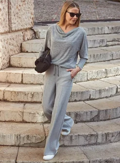 SOSANDAR Grey Cowl Neck Brushed Long Sleeve Top 8 -Fit In Dress Sales tuc144166940 Grey R Z002A