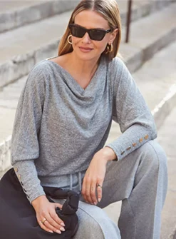 SOSANDAR Grey Cowl Neck Brushed Long Sleeve Top 16