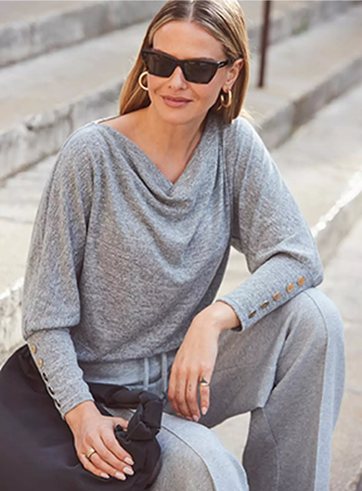 SOSANDAR Grey Cowl Neck Brushed Long Sleeve Top 16 1 SOSANDAR Grey Cowl Neck Brushed Long Sleeve Top 16