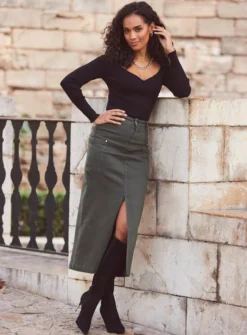 SOSANDAR Cargo Pocket Denim Skirt 18 9 SOSANDAR Cargo Pocket Denim Skirt 18 -Fit In Dress Sales tuc144172143 Khaki R Z001A