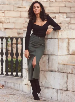 SOSANDAR Cargo Pocket Denim Skirt 18 7 SOSANDAR Cargo Pocket Denim Skirt 18 -Fit In Dress Sales tuc144172143 Khaki R Z003A