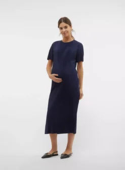 MAMALICIOUS Cana Short Sleeve Jersey Plisse Midi Dress XXL