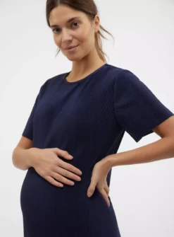 MAMALICIOUS Cana Short Sleeve Jersey Plisse Midi Dress S -Fit In Dress Sales tuc144193420 Navy R Z004A