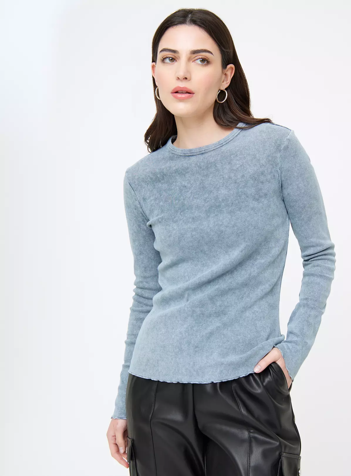 Grey Washed Rib Lettuce Hem Top 18 4 Grey Washed Rib Lettuce Hem Top 18 - Image 4