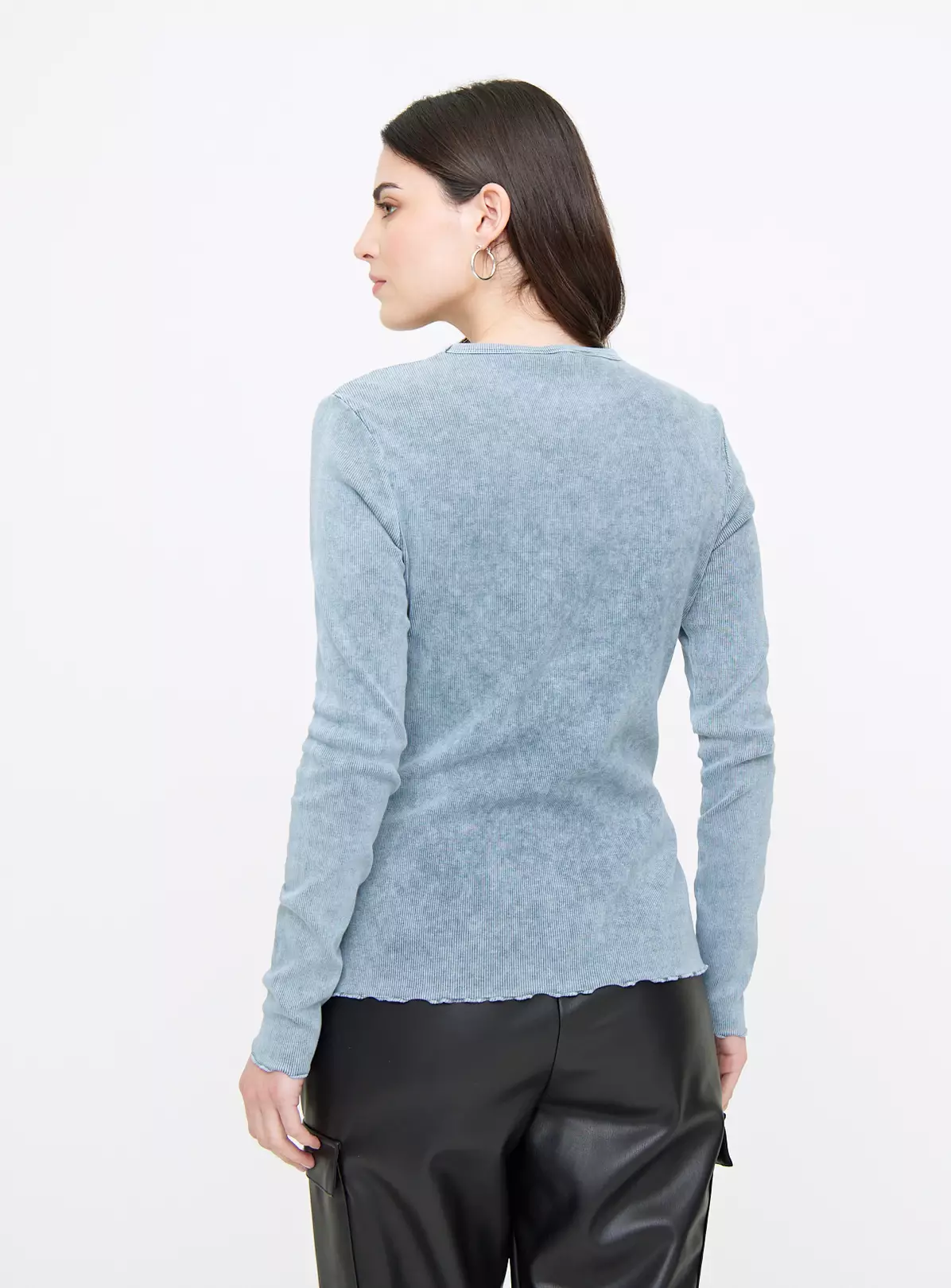 Grey Washed Rib Lettuce Hem Top 18 3 Grey Washed Rib Lettuce Hem Top 18 - Image 3