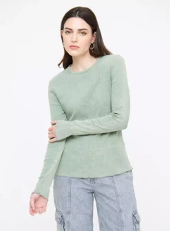 Khaki Washed Rib Lettuce Hem Top 14 -Fit In Dress Sales tuc144271504 Khaki R Z001A