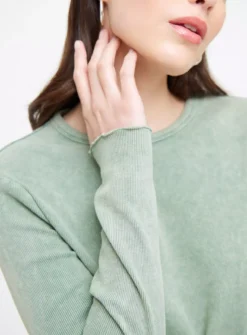 Khaki Washed Rib Lettuce Hem Top 22 -Fit In Dress Sales tuc144271504 Khaki R Z003A 1