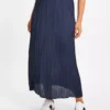 Navy Pleated Satin Midaxi Skirt 16