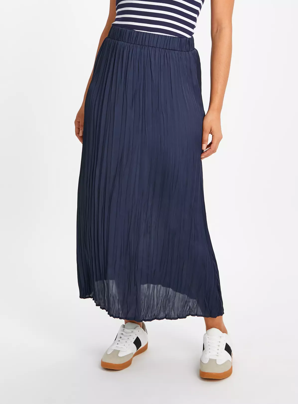 Navy Pleated Satin Midaxi Skirt 16 1 Navy Pleated Satin Midaxi Skirt 16