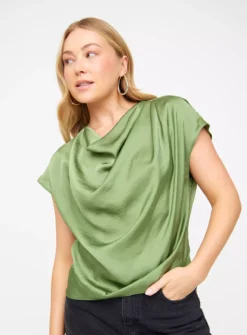 Khaki Satin Cowl Neck Top 24 -Fit In Dress Sales tuc144335766 Khaki R Z001A
