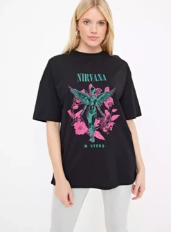 Black Nirvana Graphic Oversized T-Shirt 24 -Fit In Dress Sales tuc144349615 Black R Z002A 1