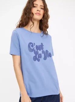Blue C'est La Vie Slogan T-Shirt 10 -Fit In Dress Sales tuc144349851 Blue R Z001A