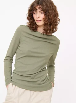 Khaki Ruched Side Long Sleeve Top 12 6 Khaki Ruched Side Long Sleeve Top 12 -Fit In Dress Sales tuc144352881 Khaki R Z001A