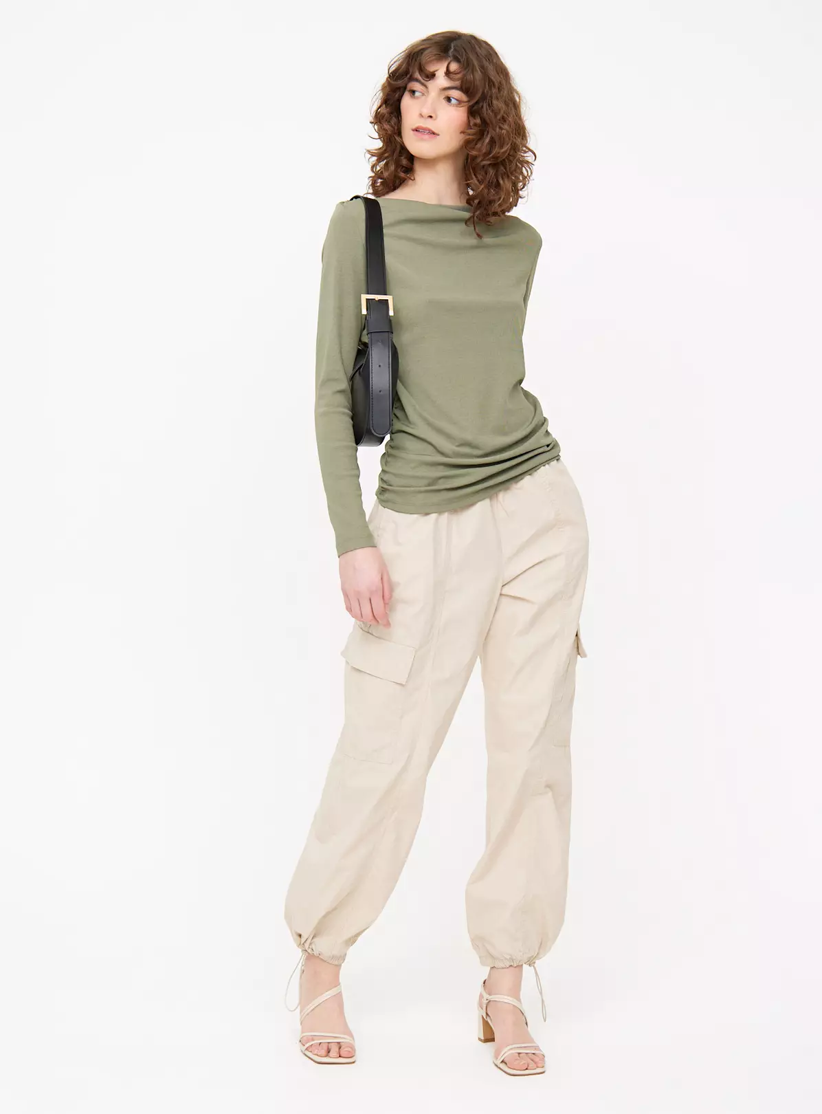 Khaki Ruched Side Long Sleeve Top 12 2 Khaki Ruched Side Long Sleeve Top 12 - Image 2