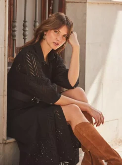 SOSANDAR Black Broderie Detail Midi Shirt Dress 16 -Fit In Dress Sales tuc144368576 Black R Z005A