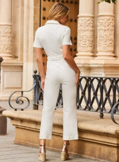 SOSANDAR Ivory D Ring Belt Culotte Denim Jumpsuit 20 8 SOSANDAR Ivory D Ring Belt Culotte Denim Jumpsuit 20 -Fit In Dress Sales tuc144373658 White R Z003A