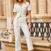 SOSANDAR Ivory D Ring Belt Culotte Denim Jumpsuit 20