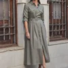 SOSANDAR Khaki Green Utility Midi Shirt Dress 18