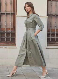 SOSANDAR Khaki Green Utility Midi Shirt Dress 18 9 SOSANDAR Khaki Green Utility Midi Shirt Dress 18 -Fit In Dress Sales tuc144374159 Green R Z002A