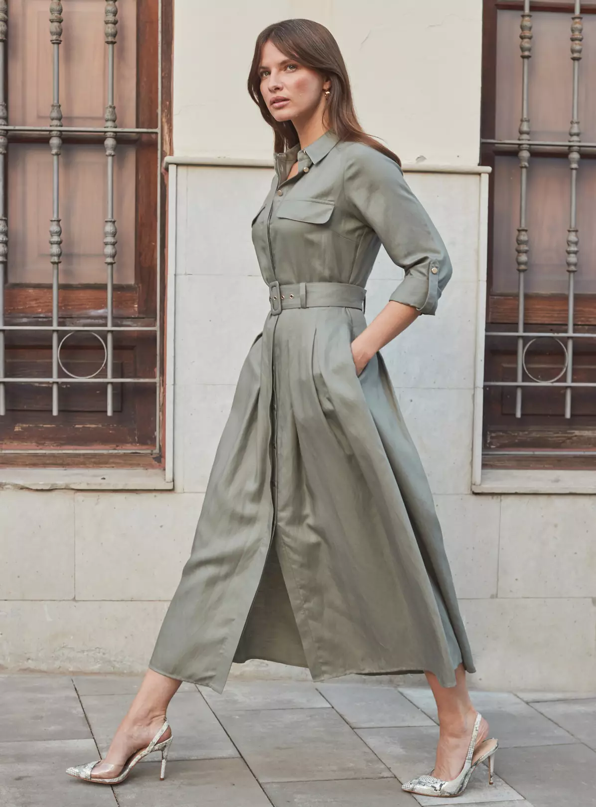 SOSANDAR Khaki Green Utility Midi Shirt Dress 18 5 SOSANDAR Khaki Green Utility Midi Shirt Dress 18 - Image 5