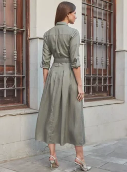 SOSANDAR Khaki Green Utility Midi Shirt Dress 18 8 SOSANDAR Khaki Green Utility Midi Shirt Dress 18 -Fit In Dress Sales tuc144374159 Green R Z004A