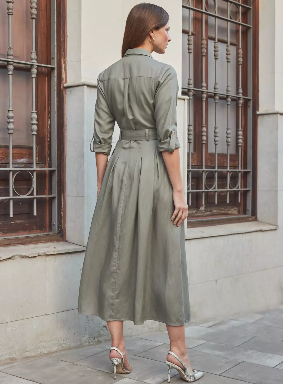 SOSANDAR Khaki Green Utility Midi Shirt Dress 18 4 SOSANDAR Khaki Green Utility Midi Shirt Dress 18 - Image 4
