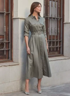 SOSANDAR Khaki Green Utility Midi Shirt Dress 18 7 SOSANDAR Khaki Green Utility Midi Shirt Dress 18 -Fit In Dress Sales tuc144374159 Green R Z005A