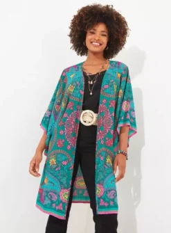 JOE BROWNS Placement Print Flared Sleeve Kimono 16 8 JOE BROWNS Placement Print Flared Sleeve Kimono 16 -Fit In Dress Sales tuc144399655 Multi20Coloured R Z003A
