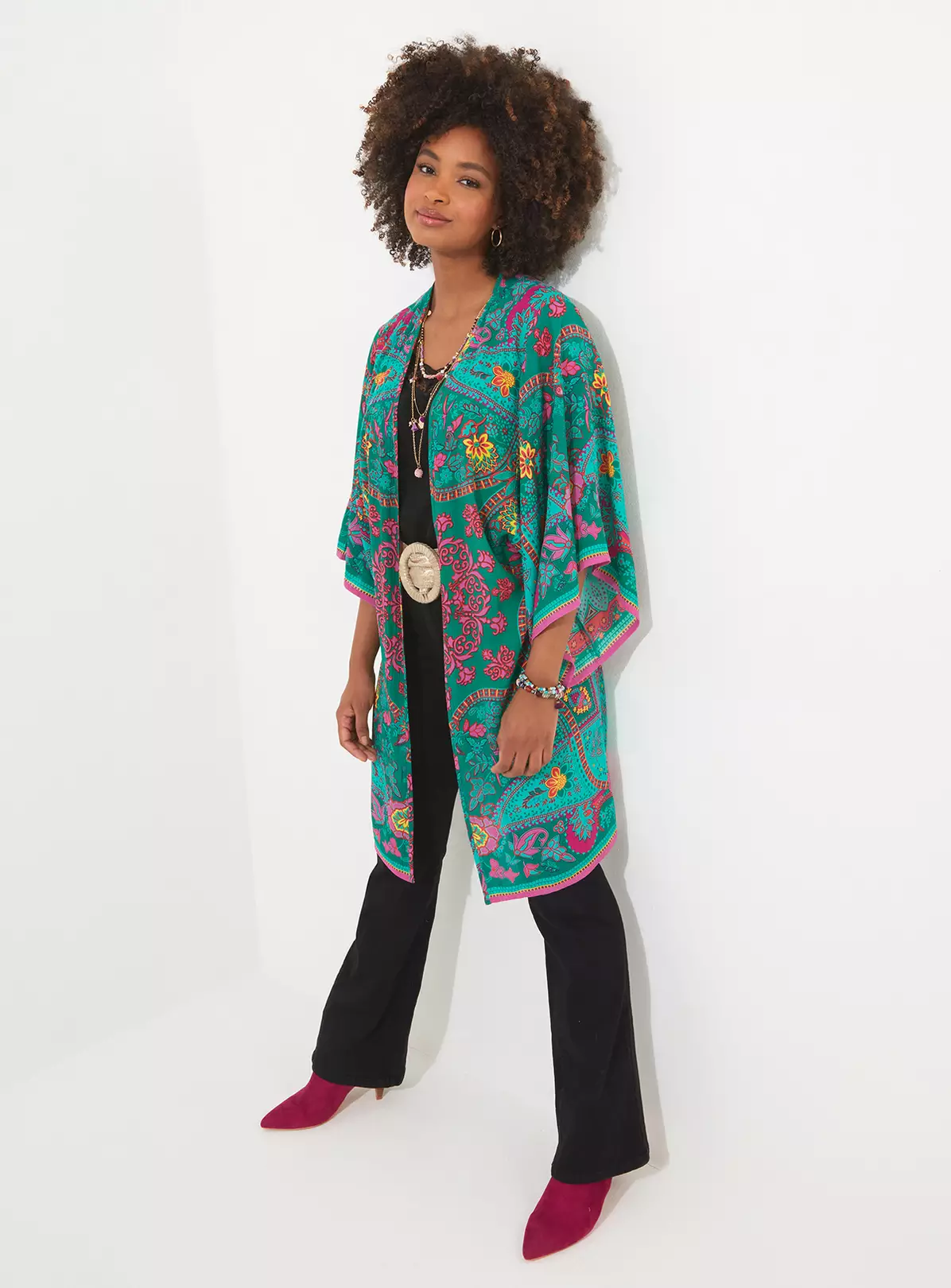 JOE BROWNS Placement Print Flared Sleeve Kimono 16 2 JOE BROWNS Placement Print Flared Sleeve Kimono 16 - Image 2
