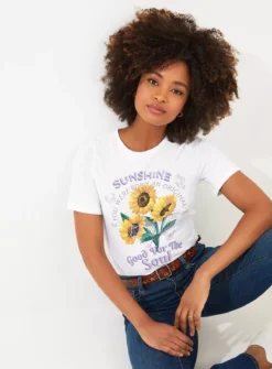 JOE BROWNS Sunflower 'Sunshine' Graphic Tee 18 -Fit In Dress Sales tuc144402316 White R Z001A