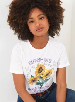 JOE BROWNS Sunflower 'Sunshine' Graphic Tee 18 -Fit In Dress Sales tuc144402316 White R Z005A