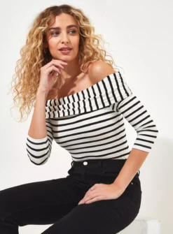 JOE BROWNS Striped Long Sleeve Bardot Top 10 11 JOE BROWNS Striped Long Sleeve Bardot Top 10 -Fit In Dress Sales tuc144404098 Multi20Coloured R Z005A