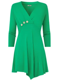 JOE BROWNS Button Detail V Neck Long Sleeve Tunic Top 16 -Fit In Dress Sales tuc144404215 Green R Z002A