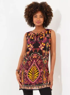 JOE BROWNS Boho Contrast Print Sleeveless Tunic 18 7 JOE BROWNS Boho Contrast Print Sleeveless Tunic 18 -Fit In Dress Sales tuc144414202 Black R Z003A 1