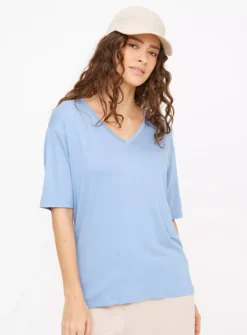 Blue V Neck Relaxed T-Shirt 14