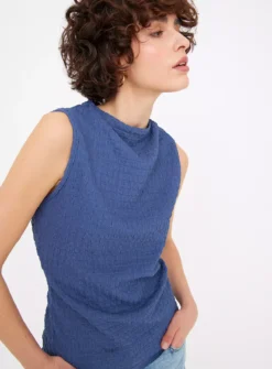 Blue Sleeveless Crinkle High Neck Top 20 -Fit In Dress Sales tuc144532479 Blue R Z003A