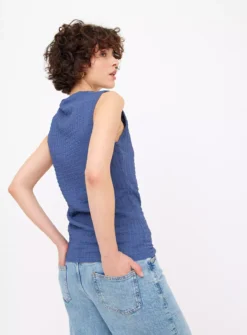 Blue Sleeveless Crinkle High Neck Top 20 -Fit In Dress Sales tuc144532479 Blue R Z004A