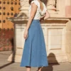 SOSANDAR Bright Blue Button Through Full Denim Skirt 14