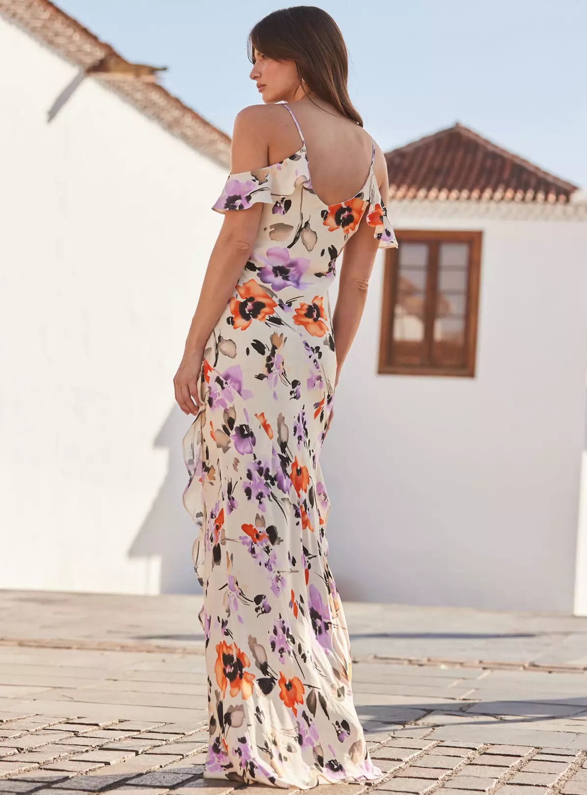 SOSANDAR Ivory Floral Cold Shoulder Ruffle Maxi Dress 18 5 SOSANDAR Ivory Floral Cold Shoulder Ruffle Maxi Dress 18 - Image 5