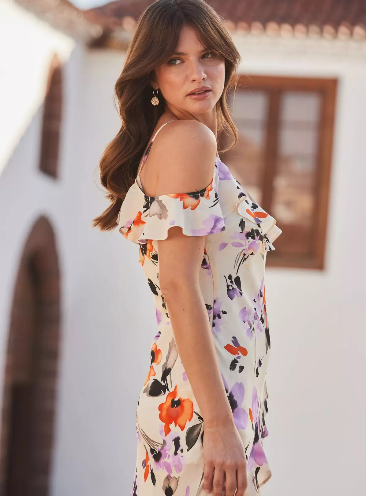 SOSANDAR Ivory Floral Cold Shoulder Ruffle Maxi Dress 18 3 SOSANDAR Ivory Floral Cold Shoulder Ruffle Maxi Dress 18 - Image 3