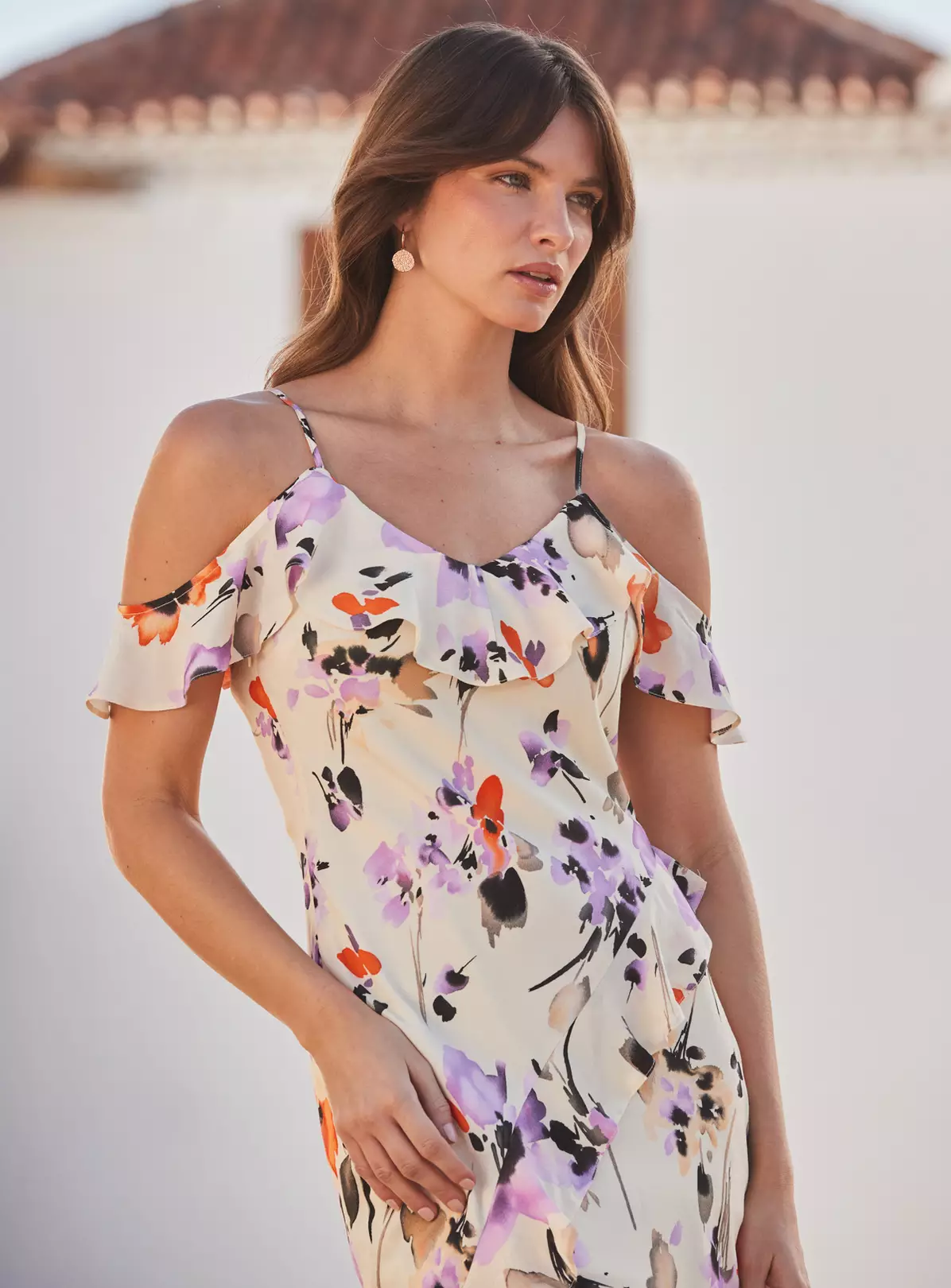 SOSANDAR Ivory Floral Cold Shoulder Ruffle Maxi Dress 18 1 SOSANDAR Ivory Floral Cold Shoulder Ruffle Maxi Dress 18